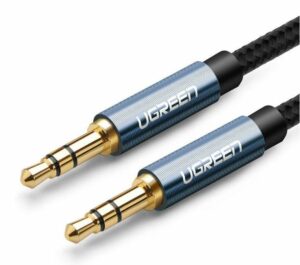 CABLU audio Ugreen, „AV112” stereo (3.5 mm jack T/T), conectori auriti, 1m, braided, albastru „10685” (include TV 0.18lei) – 6957303816859