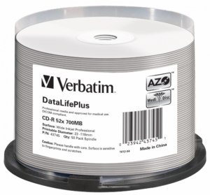 CD-R AZO DL+ WHITE WIDE THERMAL PRINTABLE NO-ID HARD COA, 52X, 700MB, Spindle 50 buc, „43745”