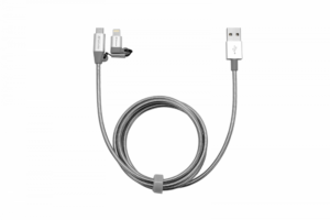 2-IN-1 LIGHTNING / MICRO B STAINLESS STEEL SYNC & CHARGE CABLE 100CM SILVER „48869” (include TV 0.06 lei)