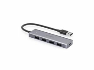 HUB extern Ugreen, „CM219” porturi USB: USB 3.0 x 4, conectare prin USB, material ABS, port micro USB 5V, lungime 15 cm, LED, gri, „50985” (include TV 0.8lei) – 6957303859856