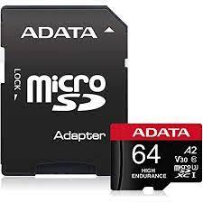 CARD MicroSD ADATA Endurance, 64 GB, MicroSDHC, clasa 10, standard UHS-I U1, „AUSDX64GUI3V30SHA2-RA1” (include TV 0.03 lei)