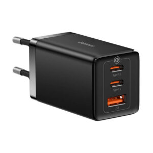 INCARCATOR RETEA Baseus GaN5 PRO, Quick Charge 65W, 2 x USB Type-C Output 5V/3A, 1 x USB, include cablu USB Type-C la USB Type-C 100W lungime 1m, negru „CCGP120201” (include TV 0.75lei) – 6932172617523