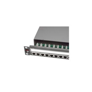 Patch panel 19″, 1U, PowerCat 5e, 24xRJ45, ecranat, suport de cabluri integrat, Graphite – Molex „PID-00030”