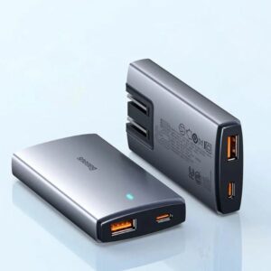 INCARCATOR RETEA Baseus GaN5 Pro Ultra-Slim, Quick Charge 65W, 1 x USB Type-C Output 5V/3A, 1 x USB, include cablu USB Type-C la USB Type-C 100W lungime 1m, gri „CCGP150113” (include TV 0.75lei) – 6932172618353