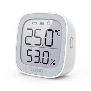 SENZOR SMART de temperatura si umiditate TP-LINK, necesita hub Tapo H100 pentru functionare, programare prin smartphone aplicatia Tapo, display 2.7″ E-ink, 2 x baterii AAA, WiFi, alb „Tapo T315” (include TV 0.18lei)
