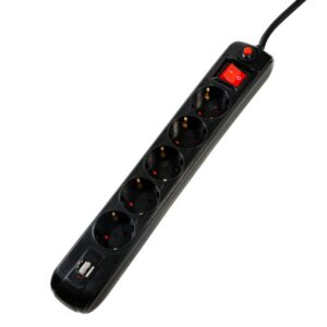 PRELUNGITOR SPACER, Schuko x 5, conectare prin Schuko (T), USB x 2, cablu 3 m, 16 A, max. 3500W, protectie supratensiune, negru, PP-5-30B USB/45505960 (include TV 0.8lei)