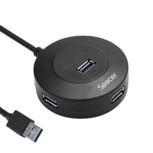 HUB extern SPACER, porturi USB:USB 3.0 X 1, USB 2.0 x 3, conectare prin USB 3.0, cablu 1m,Plastic ABS, Negru, (include TV 0.8lei), „SPHB-USB-4U-02”