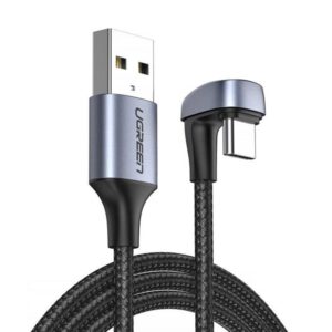 CABLU alimentare si date Ugreen, US311, Fast Charging Data Cable pt. smartphone, USB la USB Type-C, unghi 180 grade, braided, 1m, negru 70313 (include TV 0.06 lei) - 6957303873135