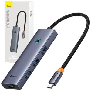 HUB USB Baseus UltraJoy 4 in 1, input USB Type-C, output 4 x USB 3.0, gri „B0005280A813-03” (timbru verde 0.18 lei) – 6932172630829