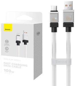 CABLU alimentare si date Baseus, Fast Charging Data Cable pt. smartphone, USB (T) la USB Type-C (T), 100W, 1m, alb, CAKW000602