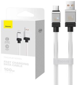 CABLU alimentare si date Baseus, Fast Charging Data Cable pt. smartphone, USB (T) la USB Type-C (T), 100W, 2m, alb, CAKW000702