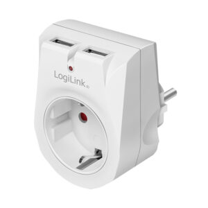 PRIZA LOGILINK, Schuko x 1, USB x 2 5 V/2.1 A, max. 10.5 W, 230 V/16 A, 50 Hz, max. 3600 W, IP20, LED activate, alb „PA0246”