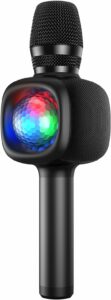 Microfon OneOdio, wireless, conectare prin Bluetooth 5.2, sensibilitate -52 dB, acumulator 1800 mAh, karaoke | Iluminare | 4 moduri voce, negru, „Bopmen-Star-10-Black” (timbru verde 0.18lei)