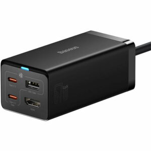 INCARCATOR RETEA Baseus GaN5 Pro Powerstrip, Quick Charge 67W, 2 x USB Type-C Output 5V/3A, 1 x USB, 1 x HDMI, include cablu USB Type-C la USB Type-C 100W lungime 1m, negru „CCGP110201” (timbru verde 0.18 lei) – 6932172613006