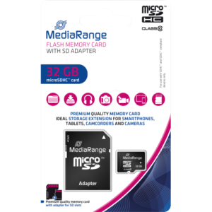 MediaRange Micro SDHC 32GB Class 10 with SD adapter „MR959” (timbru verde 0.03 lei)