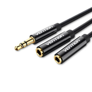 Cablu audio Vention, Jack 3.5mm (T) la 2 x Jack 3.5mm (M) conectori auriti, TPE, negru, „BBSBY” (timbru verde 0.03 lei) – 6922794738911