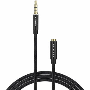 Cablu audio Vention, Jack 3.5mm (T) la Jack 3.5mm (M) conectori auriti, braided BBC, negru, „BHCBG” (timbru verde 0.18 lei) – 6922794765672
