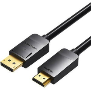 Cablu video Vention, DisplayPort(T) la HDMI(T), 3m, rezolutie maxima 1080p la 60 Hz, conectori auriti, cupru, invelis PVC, negru, „HADBI” (timbru verde 0.18lei) – 6922794733350