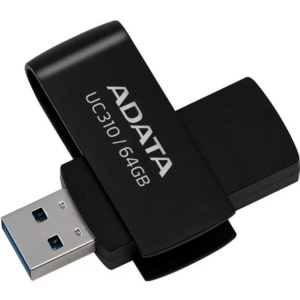 MEMORIE USB 3.2 ADATA 64 GB, protectie slide laterala, carcasa plastic, negru, „UC310-64G-RBK” (timbru verde 0.03 lei)