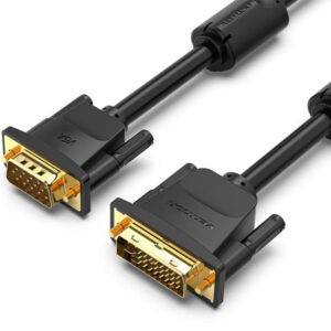 Cablu video Vention, DVI-I (T) dual link la VGA(T), 1m, rezolutie maxima 1080p la 60 Hz, conectori auriti, cupru, invelis PVC, negru, „EACBF” (timbru verde 0.18lei) – 6922794732957