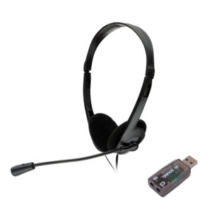 CASTI Spacer, cu fir, standard, utilizare multimedia, call center, microfon pe brat, conectare prin adaptor USB 2.0 sau Jack 3.5 mm x 2, negru, SPK-223, (timbru verde 0.8 lei)