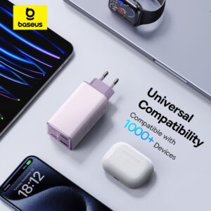 INCARCATOR RETEA Baseus GaN6 Pro, Quick Charge 100W, 2 x USB Type-C Output 5V/3A, 2 x USB (include cablu USB Type-C la USB Type-C de 100W), mov „P10162705532-00” (timbru verde 0.18 lei) – 6932172644475