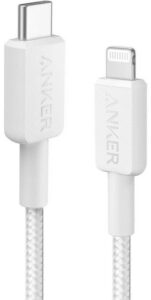 Cablu alimentare si date Anker, USB Type-C (T) la Lightning (T), 0.9m rata transfer 480 Mbps, invelis nylon, braided, alb, „A81B5G21” (timbru verde 0.03 lei) – 0194644115524