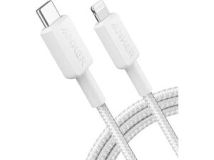 Cablu alimentare si date Anker, USB Type-C (T) la Lightning (T), 1.8m rata transfer 480 Mbps, invelis nylon, braided, alb, „A81B6G21” (timbru verde 0.03 lei) – 0194644157265