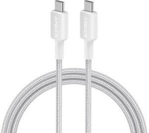 Cablu alimentare si date Anker, USB Type-C (T) la USB Type-C (T), 0.9m rata transfer 480 Mbps, 60W, invelis nylon, braided, alb, „A81F5G21” (timbru verde 0.03 lei) – 0848061019612