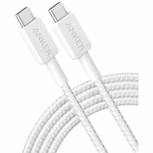 Cablu alimentare si date Anker, USB Type-C (T) la USB Type-C (T), 1.8m rata transfer 480 Mbps, 60W, invelis nylon, braided, alb, „A81F6G21” (timbru verde 0.03 lei) – 0194644117542