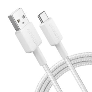 Cablu alimentare si date Anker, USB-A (T) la USB Type-C (T), 1.8m rata transfer 480 Mbps, invelis nylon, braided, alb, „A81H6G21” (timbru verde 0.03 lei) – 0194644085780
