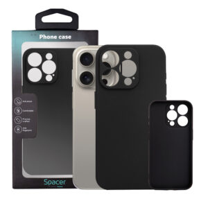 Husa Iphone 15 Pro Spacer, grosime 1.5mm, material flexibil TPU, negru „SPPC-AP-IP15P-TPU”