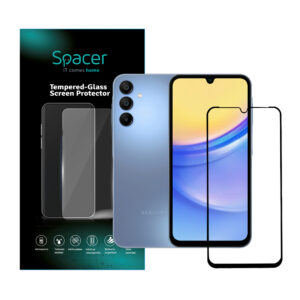 FOLIE STICLA Spacer pentru Samsung Galaxy A15, grosime 0.3mm, acoperire totala ecran, strat special anti-ulei si anti-amprenta, Tempered Glass, sticla 9D, duritate 9H „SPPG-SM-GX-A15-TG”