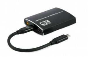 CABLU video GEMBIRD, adaptor USB 3.1 Type-C (T) la 2 x HDMI (M), 15cm, rezolutie maxima 4K UHD (3840 x 2160) la 30 Hz, iesire audio 3.5mm, negru, „A-CM-HDMIF2-01” (timbru verde 0.08 lei)