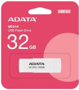 MEMORIE USB 3.2 ADATA 32 GB, protectie slide laterala, carcasa plastic, alb, „UC310-32G-RWH” (timbru verde 0.03 lei)