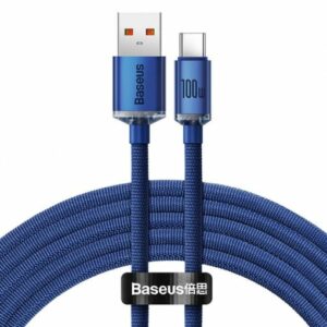 CABLU alimentare si date Baseus Crystal Shine, Fast Charging Data Cable pt. smartphone, USB la USB Type-C 100W, 1.2m, braided, albastru „CAJY000403” (timbru verde 0.18 lei) – 6932172602819