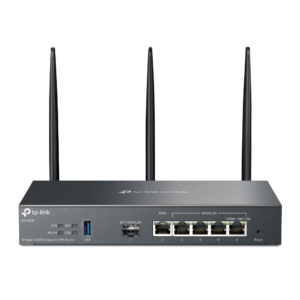 ROUTER TP-LINK VPN Gigabit, Omada Cat6 AX3000 Dual-Band WiFi 6, 6 xxxx Gigabit RJ45 port, 5 antene externe detasabile, „ER706W” (timbru verde 0.8 lei)