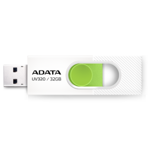 MEMORIE USB 3.2 ADATA 32 GB, retractabila, carcasa plastic, alb / verde, „AUV320-32G-RWHGN” (include TV 0.03 lei)