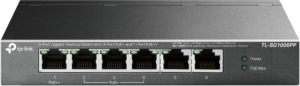 SWITCH PoE TP-LINK, 6 porturi Gigabit (1-Port PoE++ si 3 PoE+), IEEE 802.3af/at/bt, buget PoE 64W maxim, carcasa metalica „TL-SG1006PP” (timbru verde 2 lei)